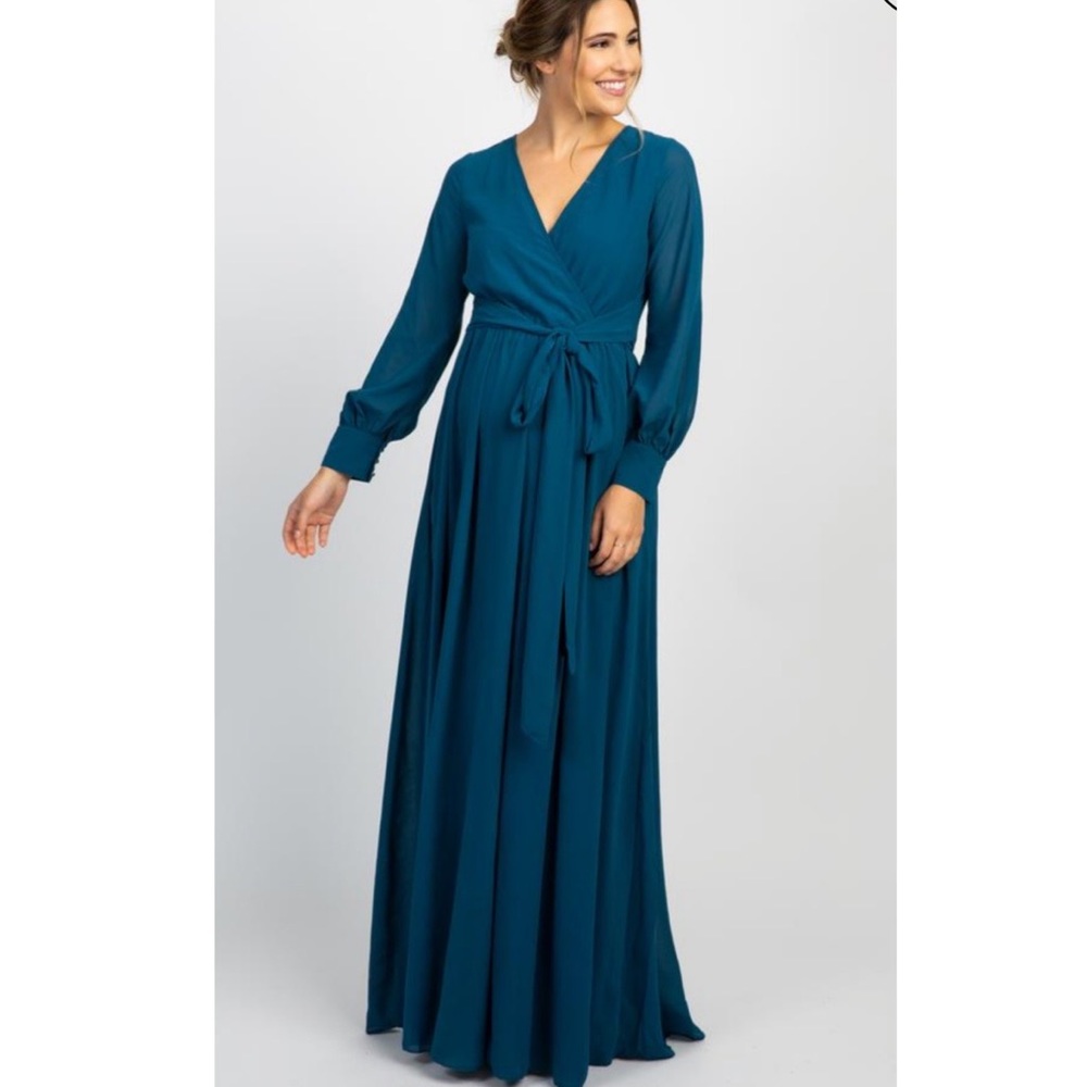 PinkBlush teal chiffon maxi dress